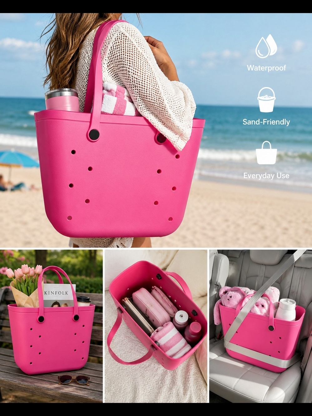 Pink Waterproof Tote Bag - Everyday Beach Tote